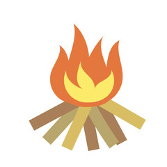 Flat vector campfire illustration with flames and wooden logs. Perfect for summer camp, camping, outdoor adventure, and children’s design projects. 