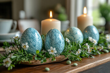 Vibrant Easter painted colorful eggs blooming spring perfect Paschal celebration background for banners, generative AI