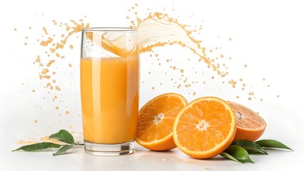Glass of orange juice isolated on transparent and white background