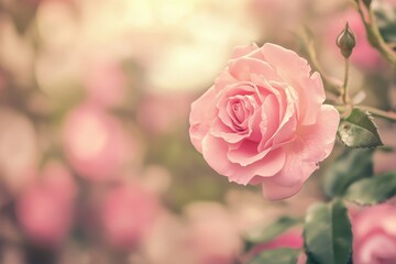 Background Rose. Pink Rose Flowers in a Romantic Setting for Wedding and Love