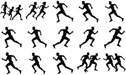 man running playing silhouette isolated on white background