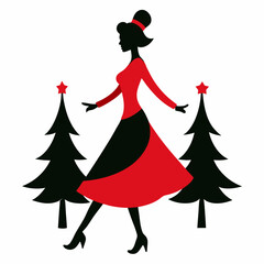Silhouette vector of a girl dancing at Christmas