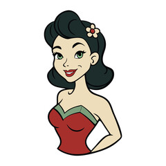 A glamorous pin-up girl strikes a confident pose, standing on a mirror that reflects her vintage charm, red lips, and high heels—beauty and attitude from every angle.