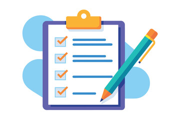 A cartoon image of a checklist on a clipboard with a pen and several items already checked off.