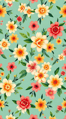 Beautiful seamless panoramic floral pattern in the summer, created by generative ai