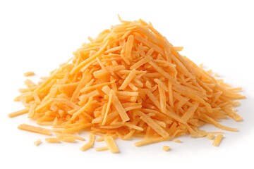 Shredded cheddar cheese pile isolated on white background