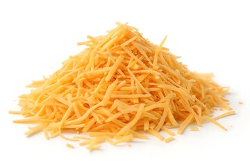 Fototapeta premium Shredded cheddar cheese pile isolated on white background