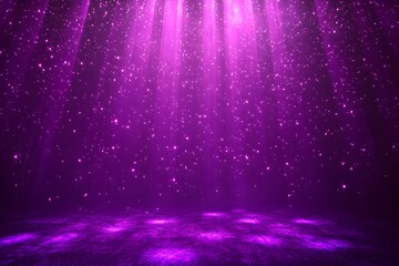Vibrant magenta and purple stage lights creating a dramatic theatrical ambiance in an empty performance space with dynamic lighting effects