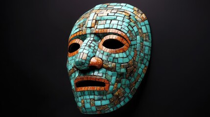 An Ancient Face Mask Created With Turquoise Colored Tiles