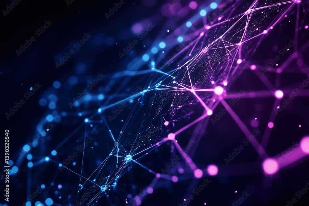 Poster digital web of connections: a striking image of interconnected nodes and lines, pulsating with vibra