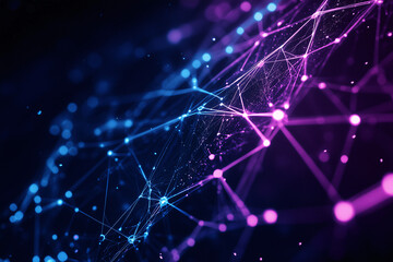 Digital Web of Connections: A striking image of interconnected nodes and lines, pulsating with vibrant blue and purple hues against a deep, dark backdrop.