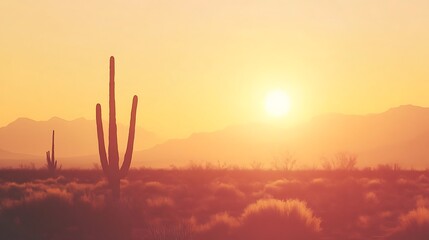 Sunset over Sonoran Desert with Saguaro cacti.