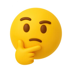 3D thinking emoji with hand on chin on transparent background