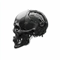 A striking side view of a mechanical skull, blending robotic elements and skeletal structure.
