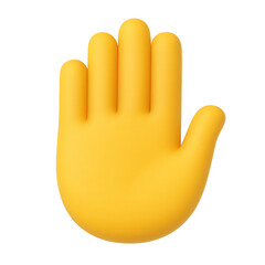 3D raised hand emoji icon with five fingers extended on transparent background