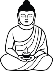 Buddha in Meditation Pose with Lamp, Spiritual Line Art, Transparent