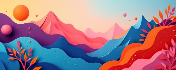 Modern abstract paper cut style design with geometric shapes in vibrant colors for branding, advertising, and promotional materials,  flyers,  posters