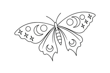 Elegant Butterfly Outline With Moon And Star Symbols For Coloring And Creativity