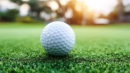 Naklejka premium A golf ball sits peacefully on the green, ready for a perfect shot on a sunny day.