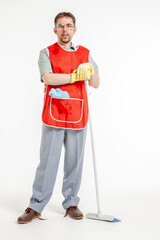 The Cleaner. A comedy character with a parody reversing conventional domestic gender roles.