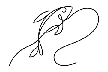 Elegant Single Line Drawing Of A Flowing Fish On A White Background