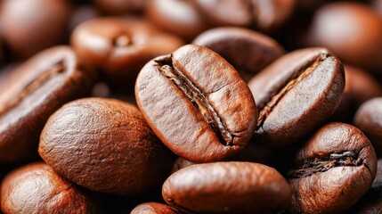 A captivating macro shot of roasted coffee beans, presenting a rich texture and inviting appeal.