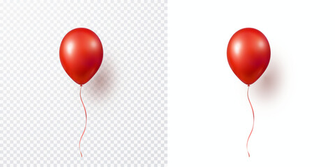 Balloon isolated on transparent and white background. Vector realistic red festive 3d helium ballon template for anniversary, birthday party design © Kindlena