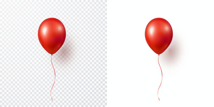 Balloon isolated on transparent and white background. Vector realistic red festive 3d helium ballon template for anniversary, birthday party design