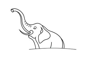Black And White Simple Line Art Elephant Illustration With Raised Trunk