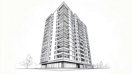 Fototapeta premium Architectural Drawing of a Modern Apartment Building