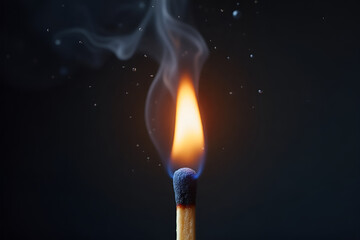 Lit Match
A close-up of a lit matchstick with a bright orange and yellow flame against a dark, blurred background.
