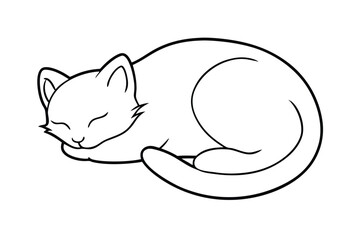 Sleeping Cat Illustration In Simple Black Outline Style On White Background