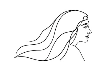 Minimalist Woman Portrait Continuous Line Art Illustration With Flowing Hair Style