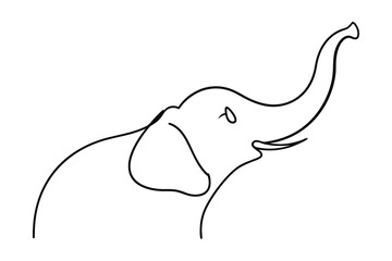 Minimalist Elephant Illustration With Upward Trunk In Simple Black Line Drawing