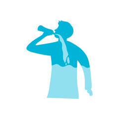 Human drinking water into body. Vector illustration for healthy lifestyle.