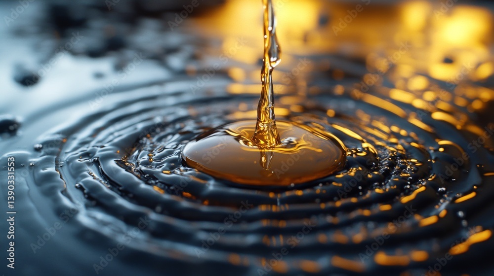 Aufkleber liquid droplets create ripples on the surface as refined petroleum flows, highlighting advanced dril