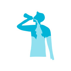 Human drinking water into body. Vector illustration for healthy lifestyle.