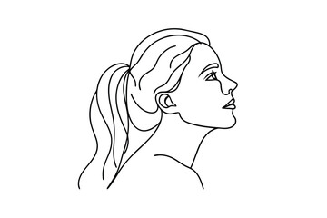 Minimalist Woman Portrait Single Line Art Hairstyle Ponytail In White Background