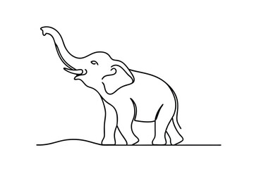 Elegant Single Line Drawing Of An Elephant On A White Background Illustration