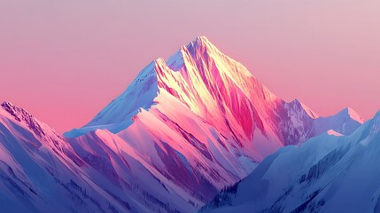 Pink and purple sunset illuminating a snow-capped mountain peak.