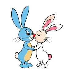 Adorable rabbits share a sweet kiss, surrounded by hearts and flowers, in this charming coloring page perfect for celebrating love and cuteness!