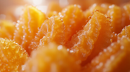 Macro Shot of Candied Orange Peel Cubes with Sparkling Sugar Crystals Details