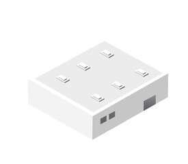Isometric industrial building with roof windows representing modern architecture