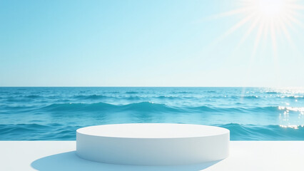 Fototapeta premium round frame calm blue waters waves sunlight subtle background cosmetics display ads