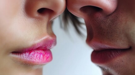 Obraz premium Intimate moment: a close-up of two people's faces, about to share a tender kiss.