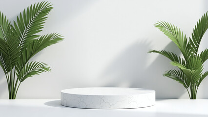 Obraz premium terrazzo marble product displayed empty podium render palm tree background marketing