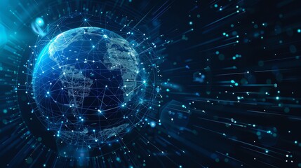 Global Network Connection - globe with glowing network connections, representing global communication and data flow