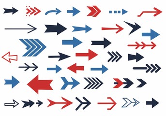 Collection of Diverse Arrows:  Red, Blue, and Black Directional Indicators for Design Projects