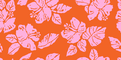 Hand drawn tropical flowers, seamless patterns with floral for fabric, textiles, clothing, packaging, cover, poster, interior decor, abstract natural backgrounds. Vector illustration. © Udomdech