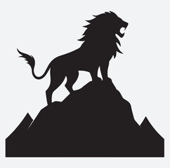 a majestic lion roaring on a mountain silhouette vector art illustration, lion vector illustration